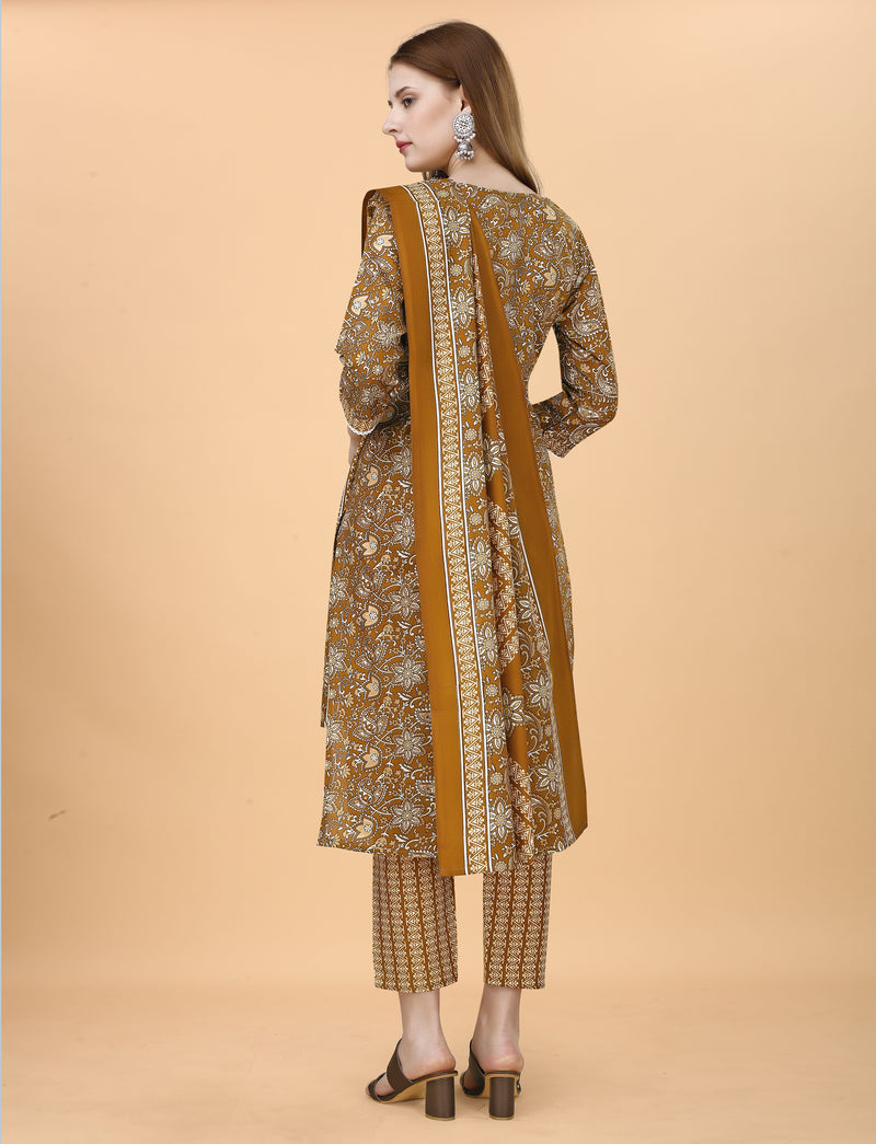 Cotton Blend Yellow Kurta Set with Dupatta