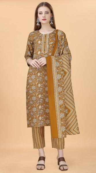 Cotton Blend Yellow Kurta Set with Dupatta