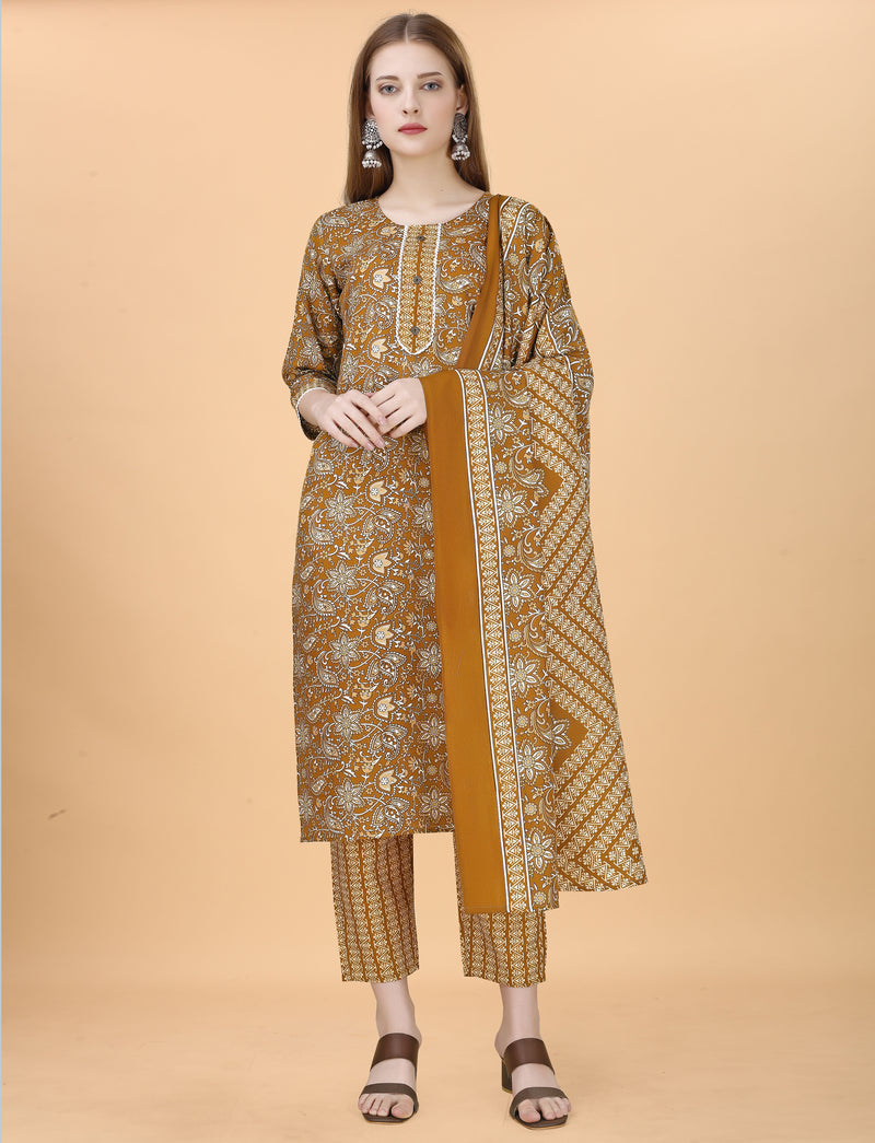 Cotton Blend Yellow Kurta Set with Dupatta