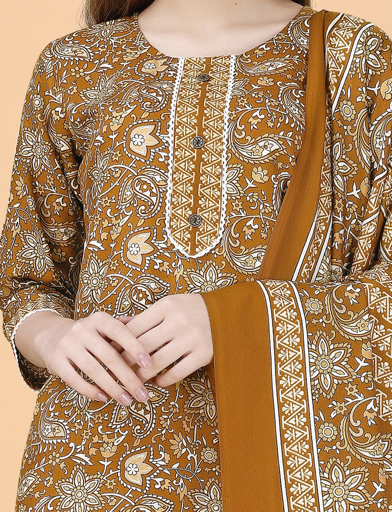 Cotton Blend Yellow Kurta Set with Dupatta