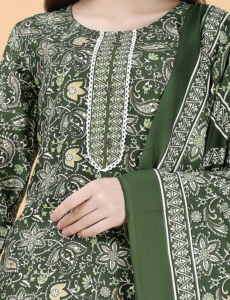 Cotton Blend Green Kurta Set with Dupatta