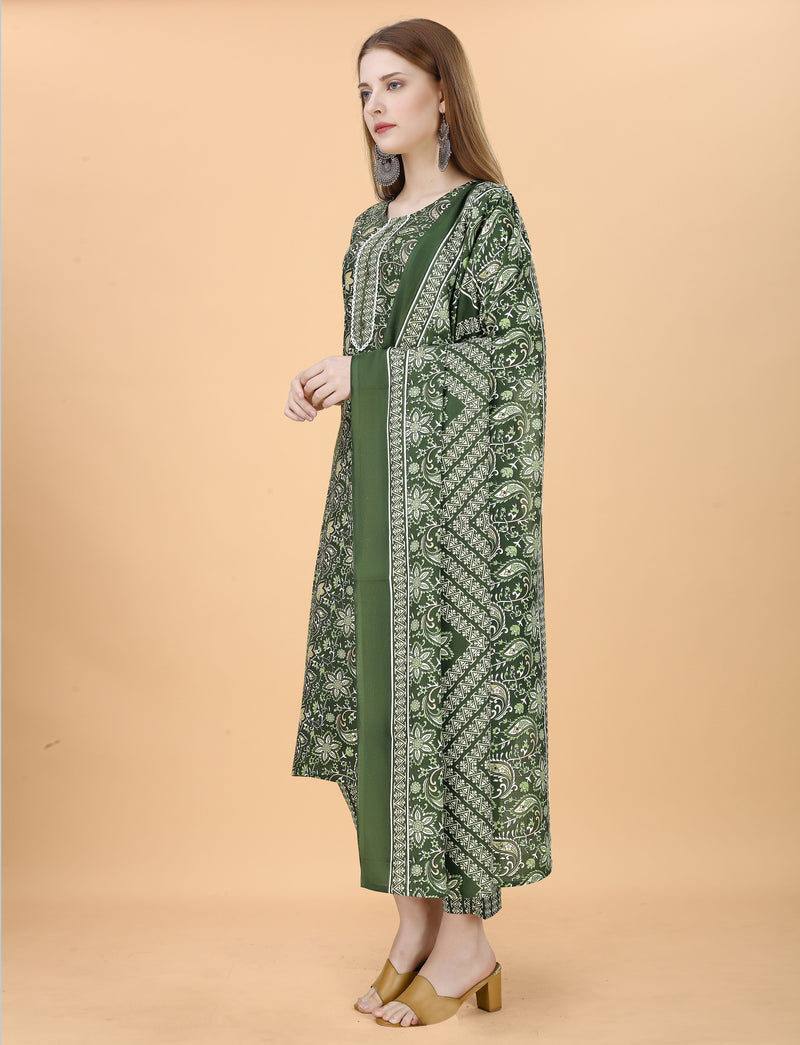 Cotton Blend Green Kurta Set with Dupatta