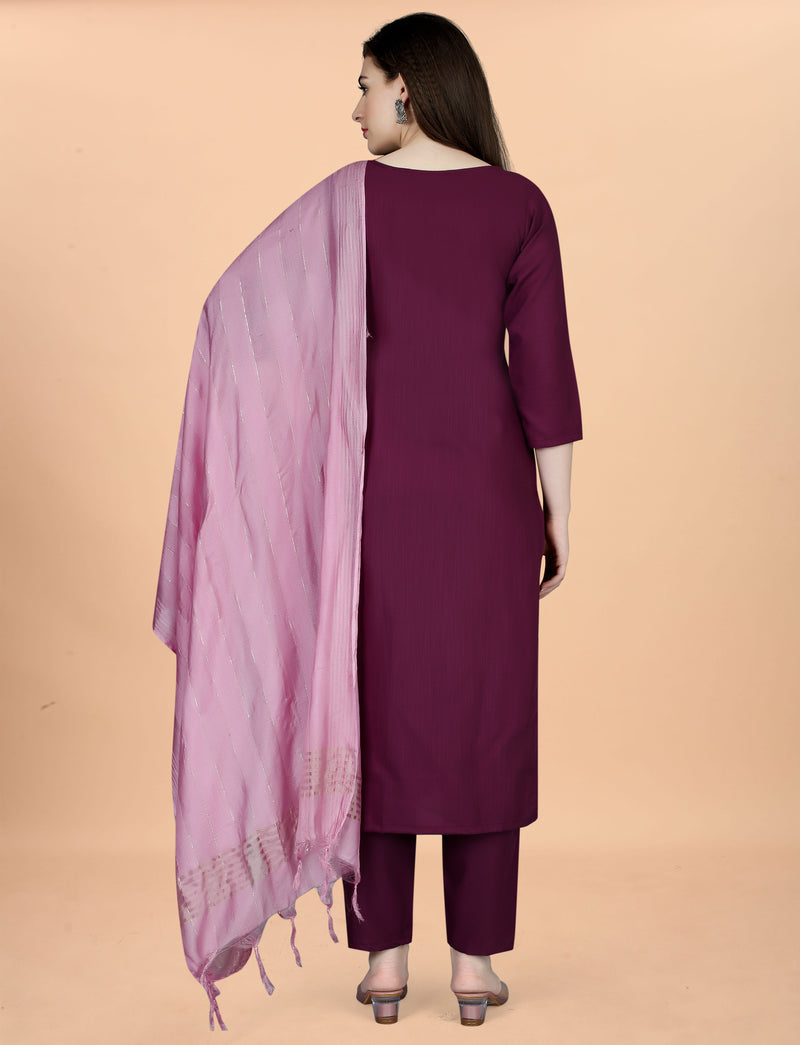 Cotton Blend Purple Kurta Set with Dupatta