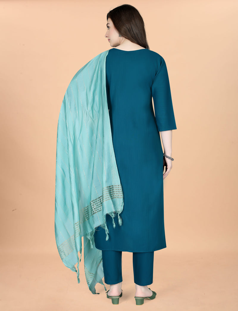 Cotton Blend Indigo Kurta Set with Dupatta