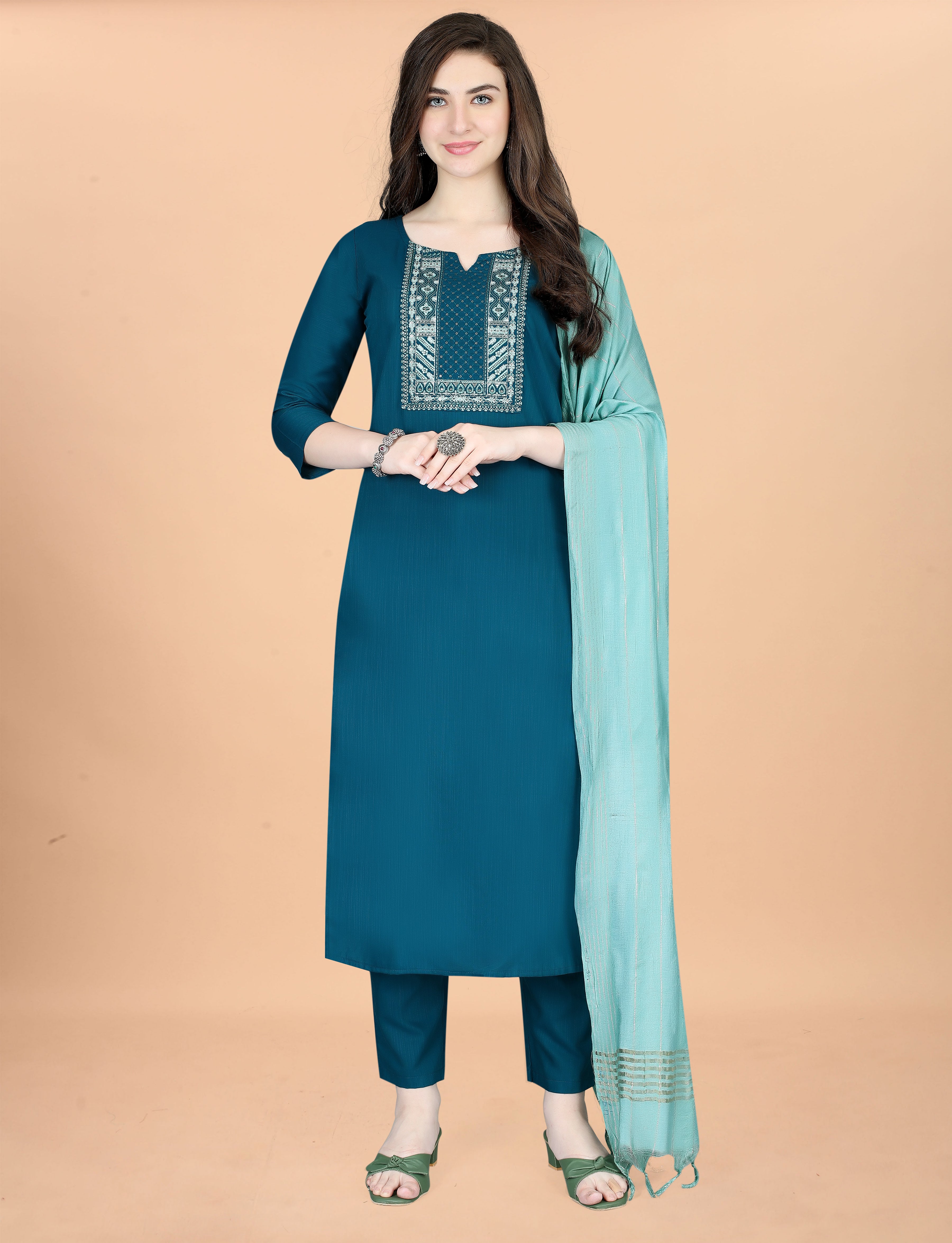 Cotton Blend Indigo Kurta Set with Dupatta