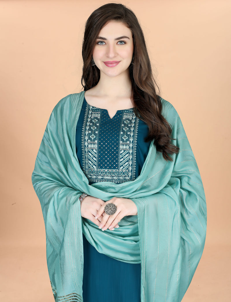 Cotton Blend Indigo Kurta Set with Dupatta