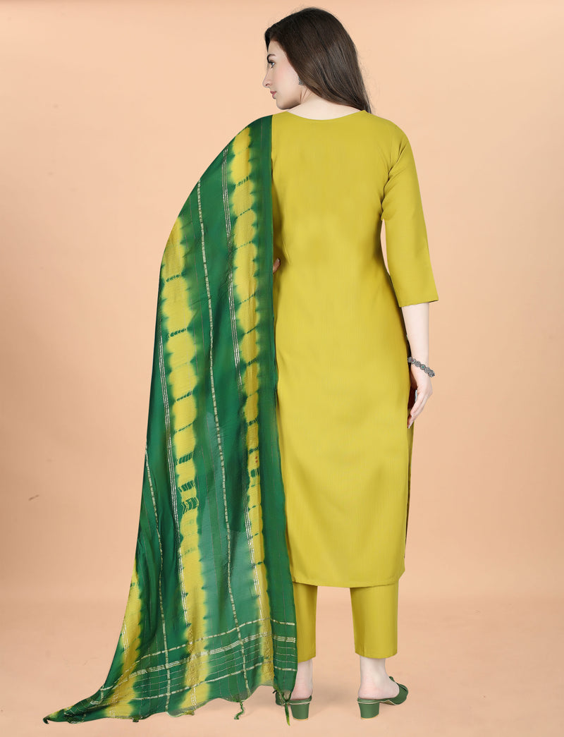 Cotton Blend Yellow Kurta Set with Dupatta