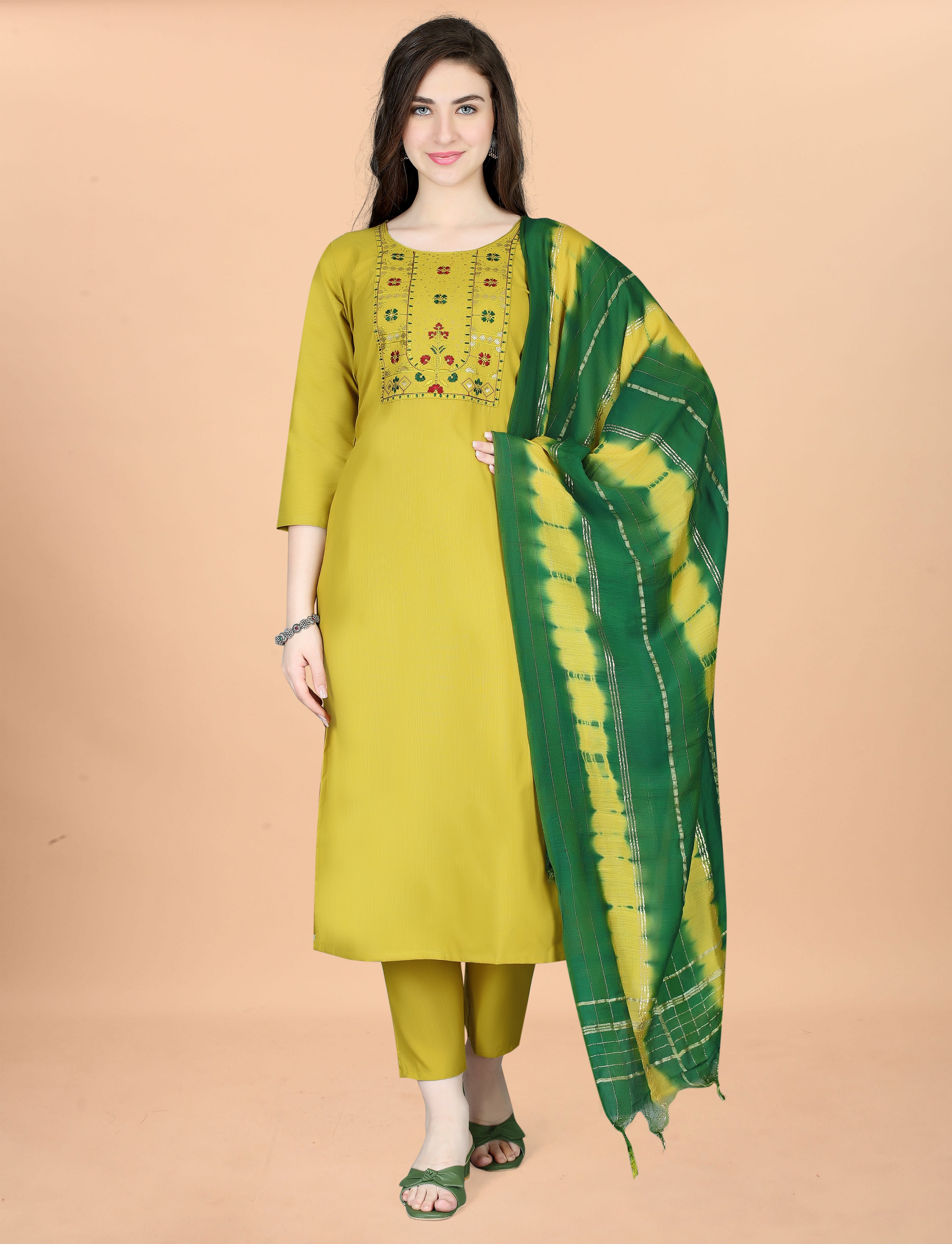 Cotton Blend Yellow Kurta Set with Dupatta