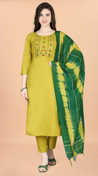 Cotton Blend Yellow Kurta Set with Dupatta