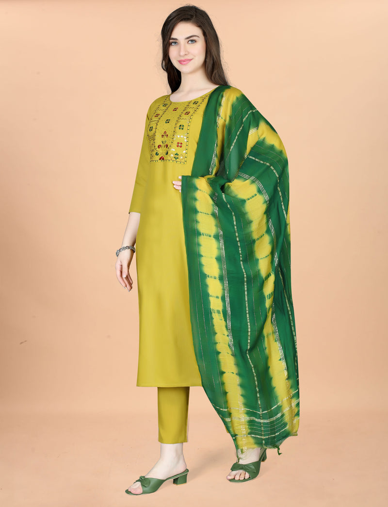 Cotton Blend Yellow Kurta Set with Dupatta