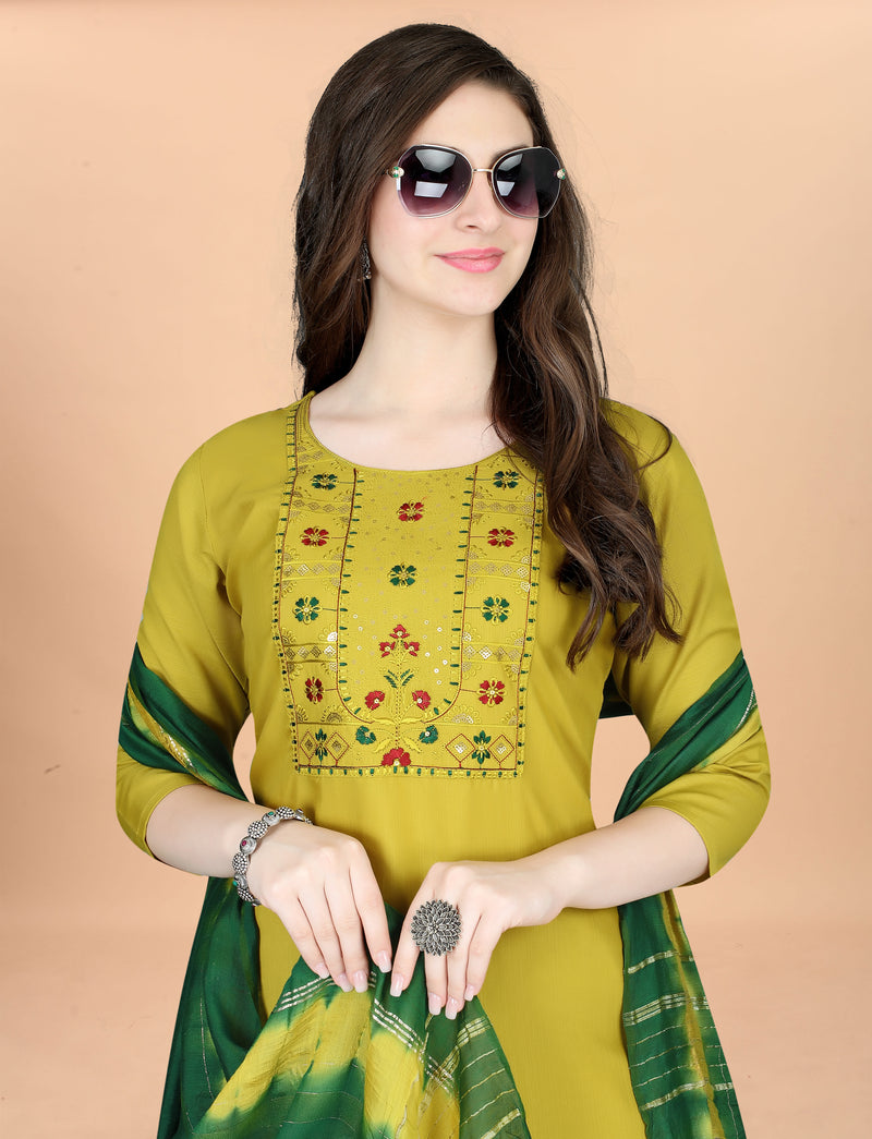 Cotton Blend Yellow Kurta Set with Dupatta