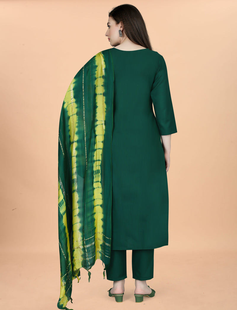 Cotton Blend Green Kurta Set with Dupatta