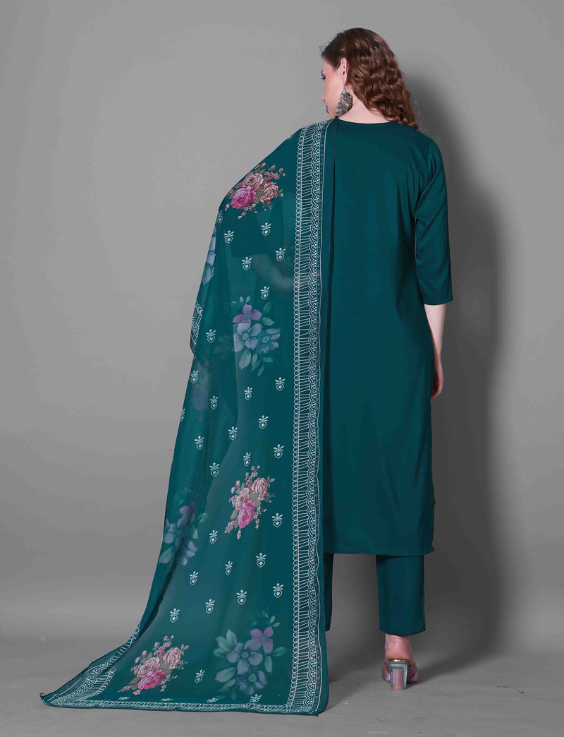 Embroidered Rama Green Kurta Set with Dupatta
