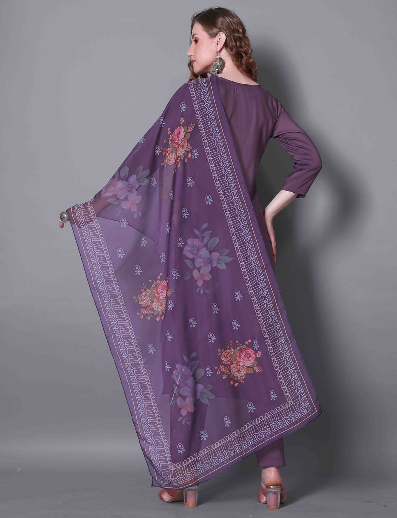 Embroidered Lavender Kurta Set with Dupatta