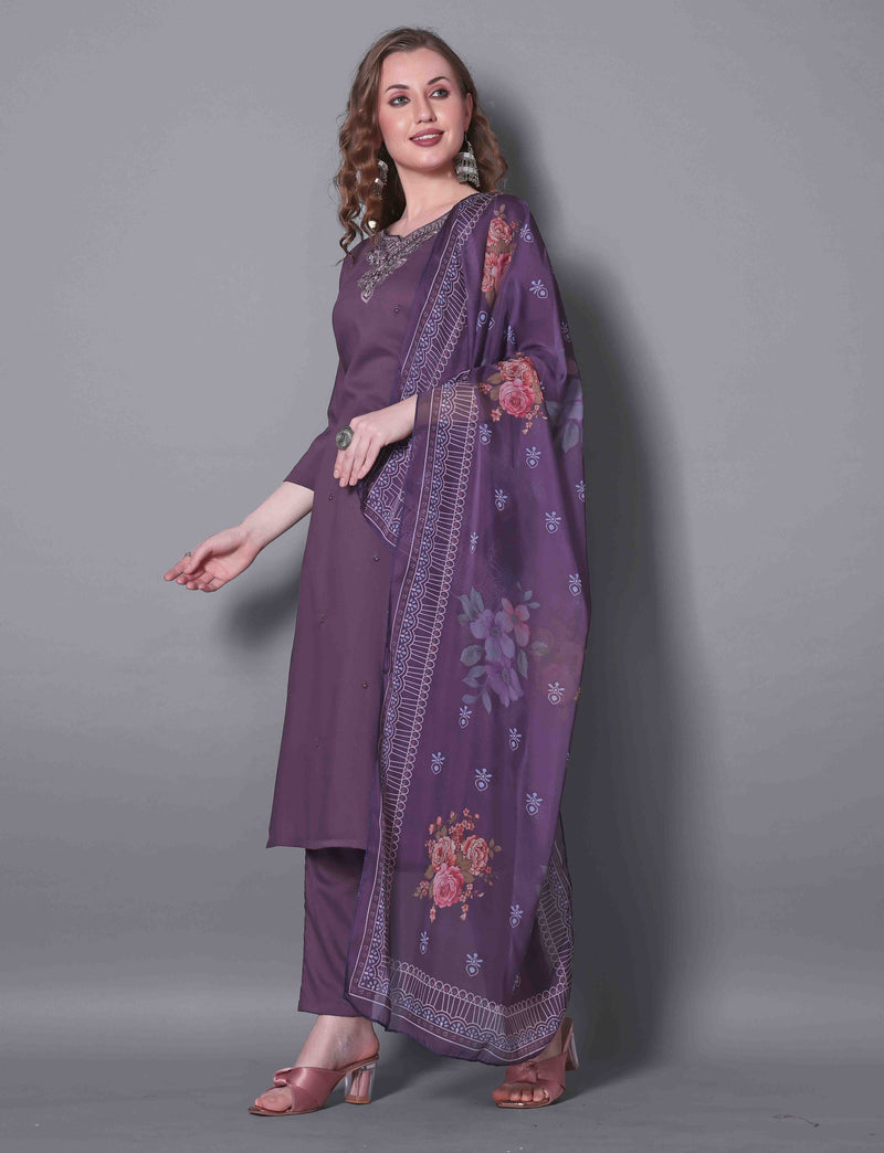 Embroidered Lavender Kurta Set with Dupatta
