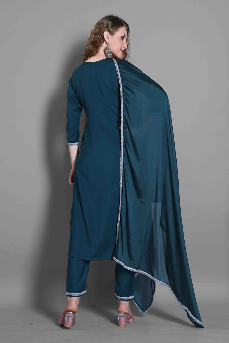 Silk Blend Indigo Kurta Set with Dupatta