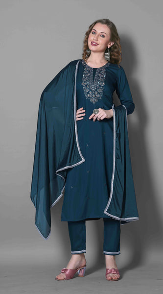 Silk Blend Indigo Kurta Set with Dupatta