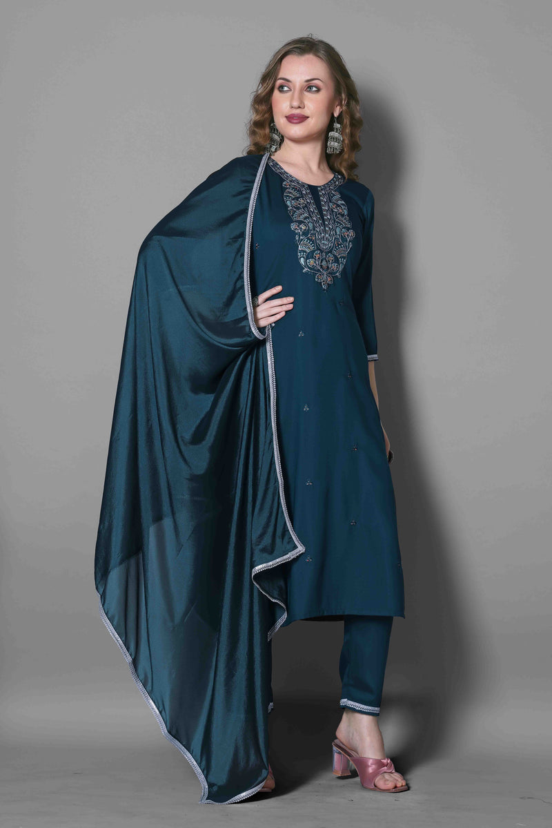 Silk Blend Indigo Kurta Set with Dupatta