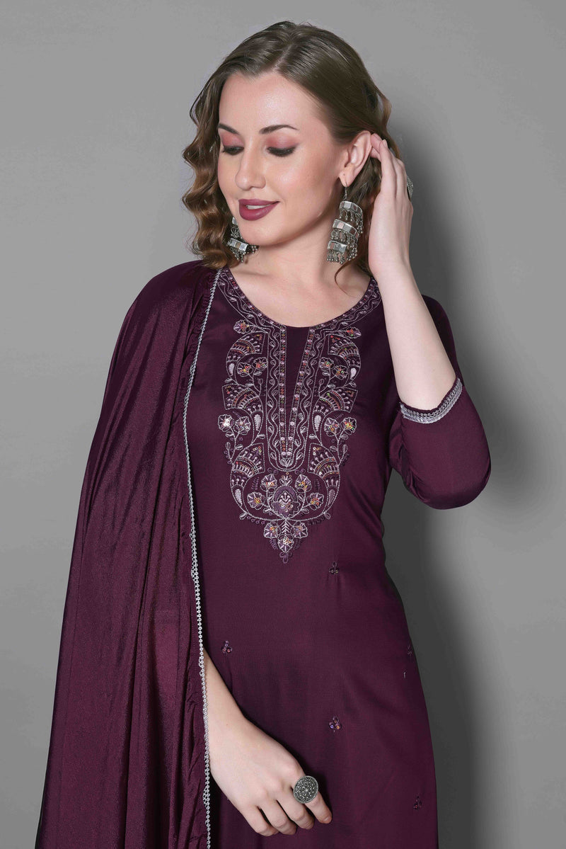 Silk Blend Purple Kurta Set with Dupatta