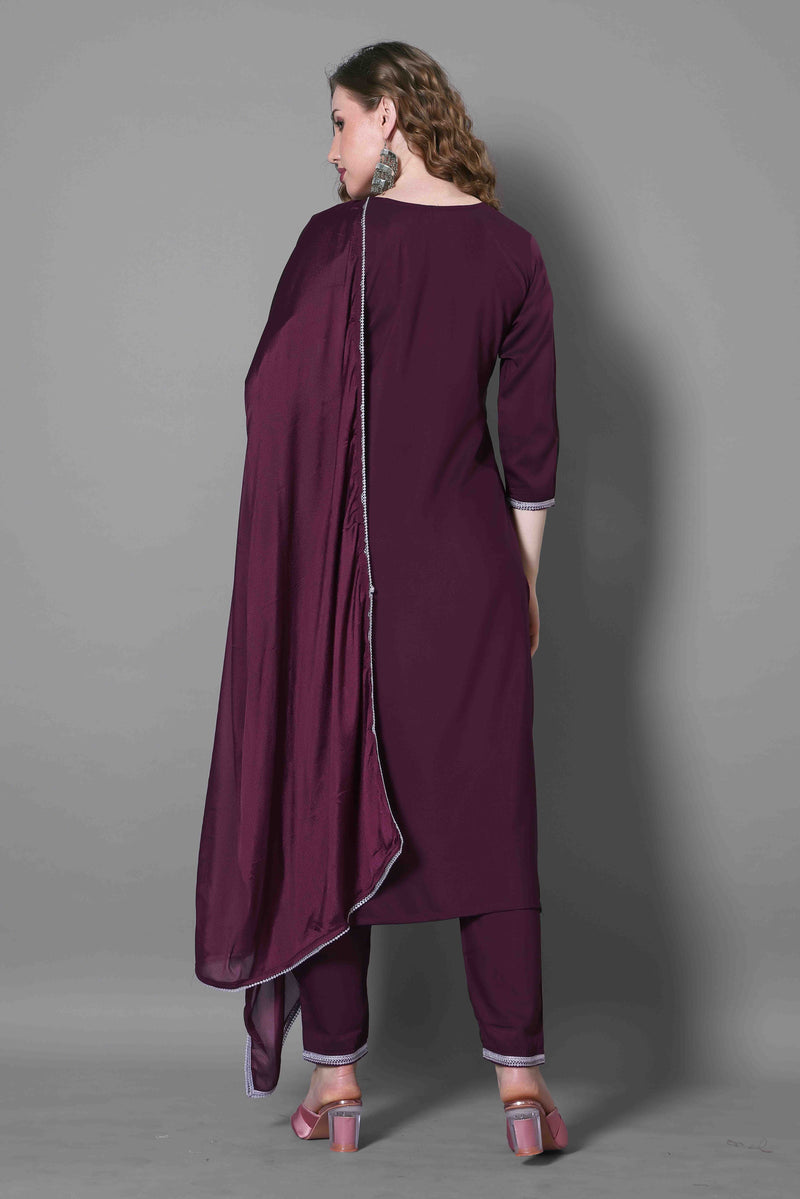 Silk Blend Purple Kurta Set with Dupatta