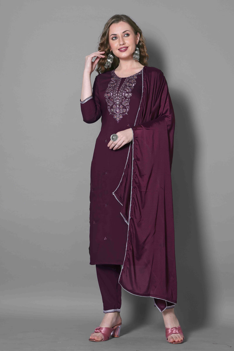 Silk Blend Purple Kurta Set with Dupatta