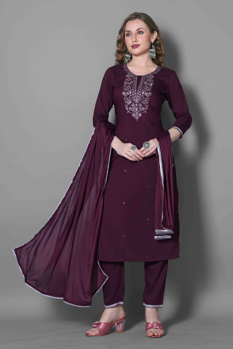 Silk Blend Purple Kurta Set with Dupatta