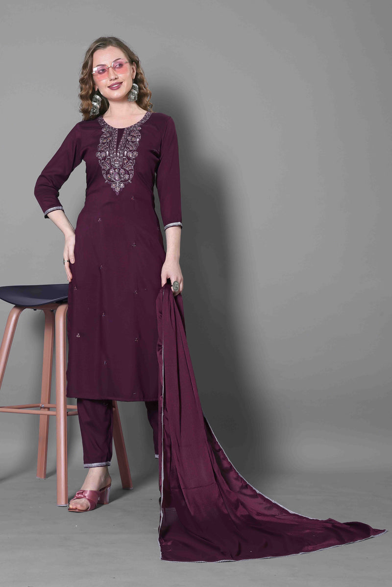 Silk Blend Purple Kurta Set with Dupatta