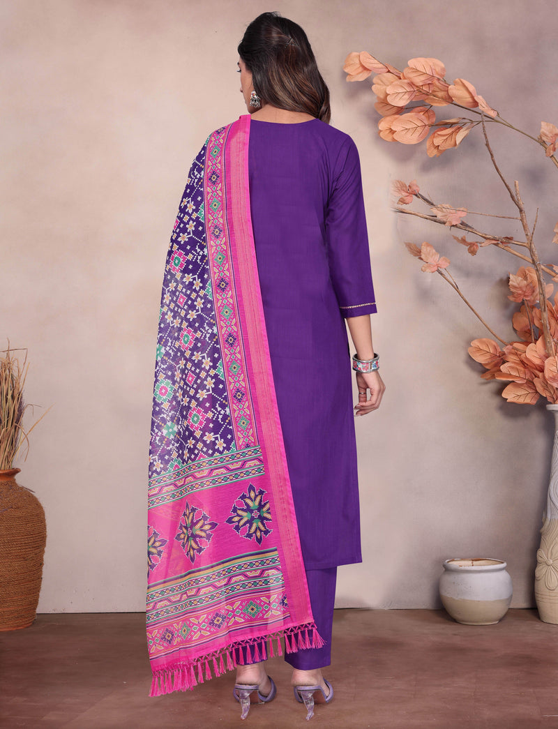 Embroidered Purple Kurta Set with Dupatta