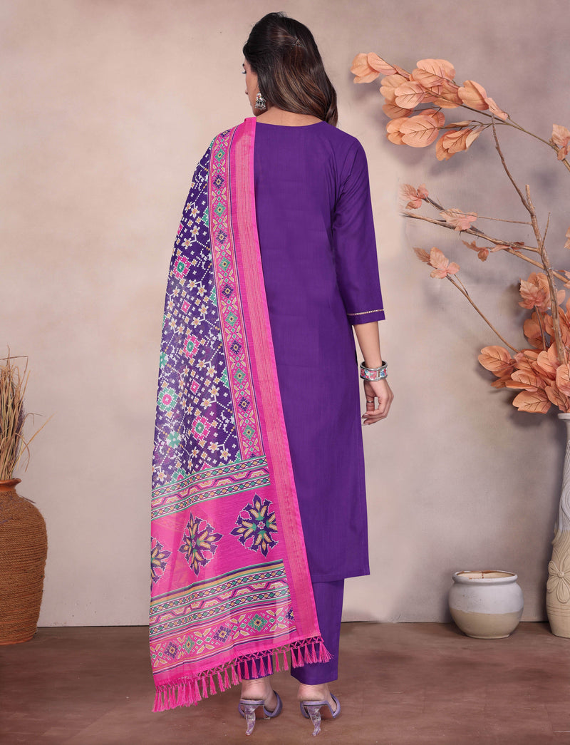 Embroidered Purple Kurta Set with Dupatta