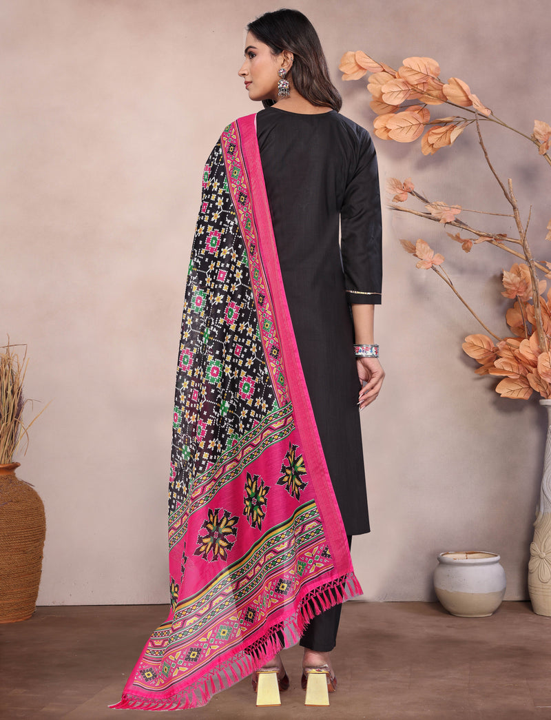 Embroidered Black Kurta Set with Dupatta
