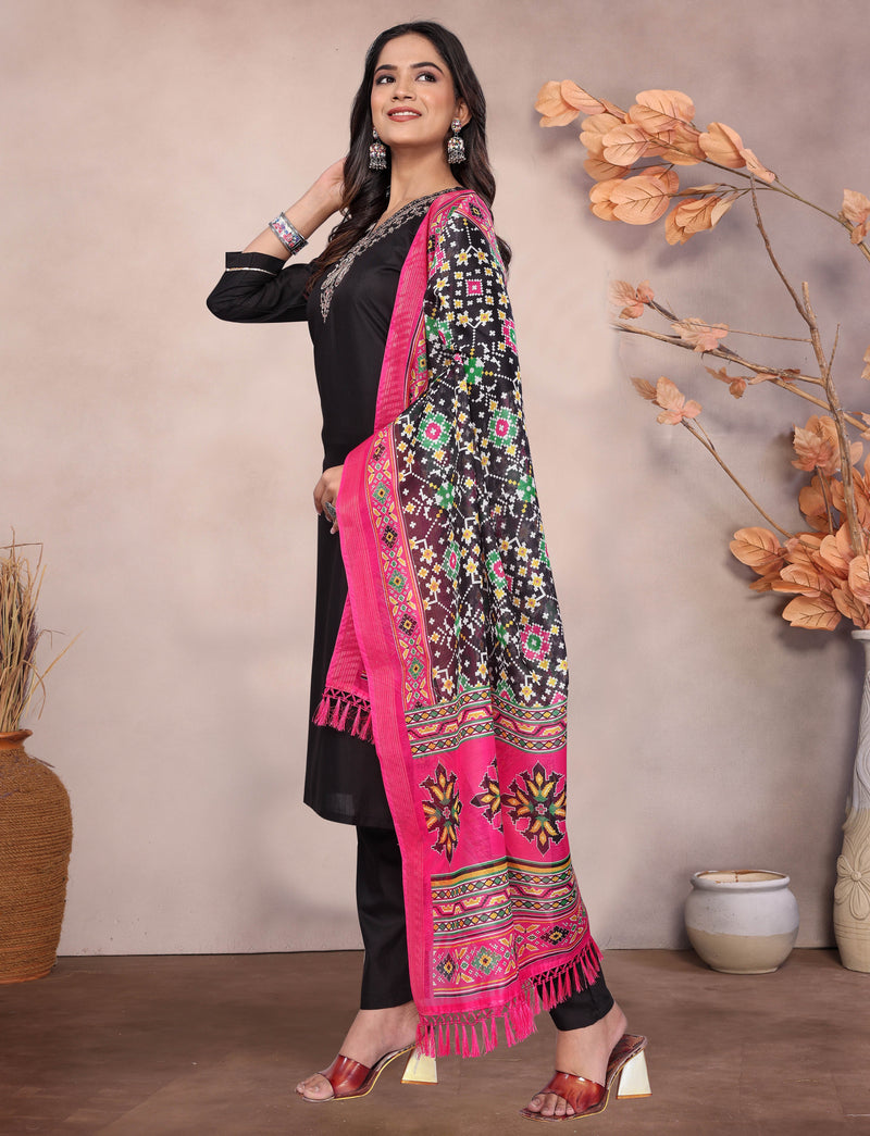 Embroidered Black Kurta Set with Dupatta