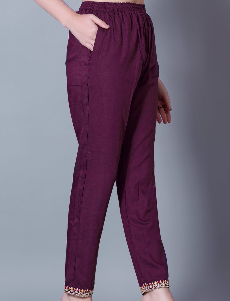 Embroidered Plum Kurta Set with Dupatta
