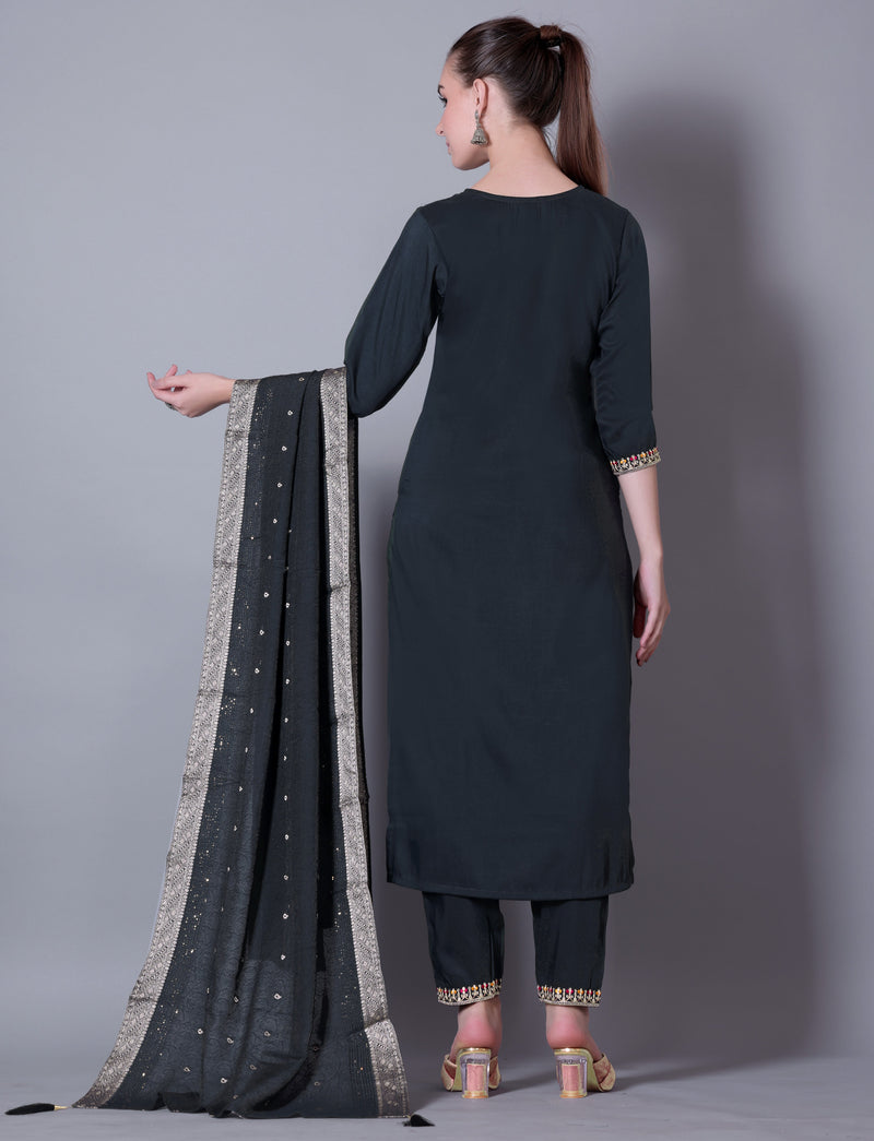 Embroidered Green Kurta Set with Dupatta