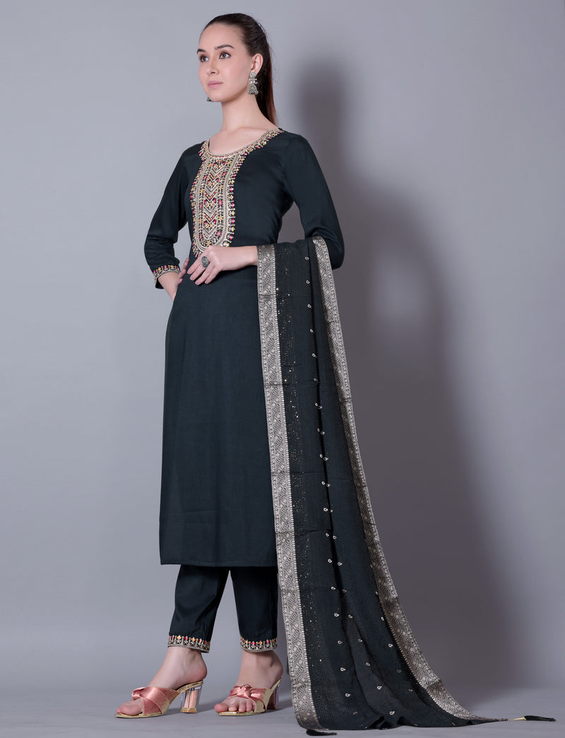 Embroidered Green Kurta Set with Dupatta