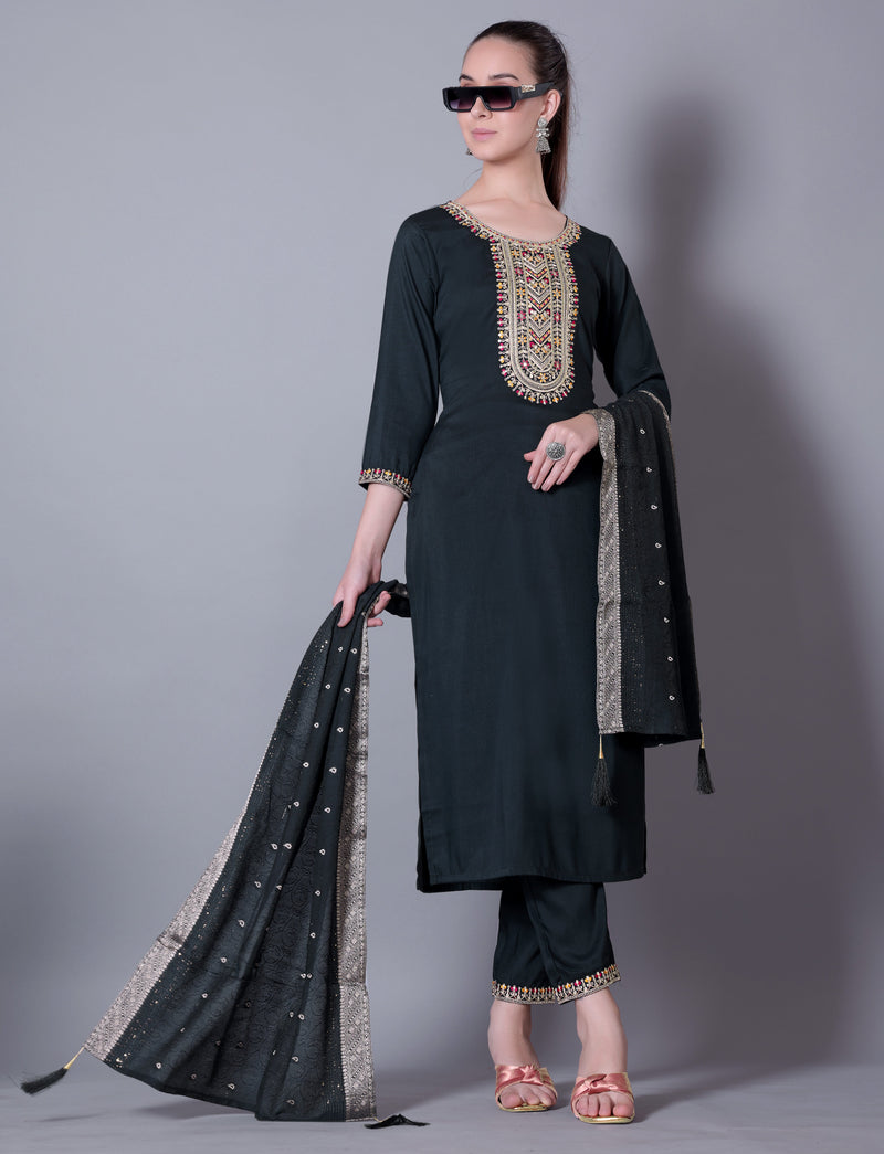 Embroidered Green Kurta Set with Dupatta