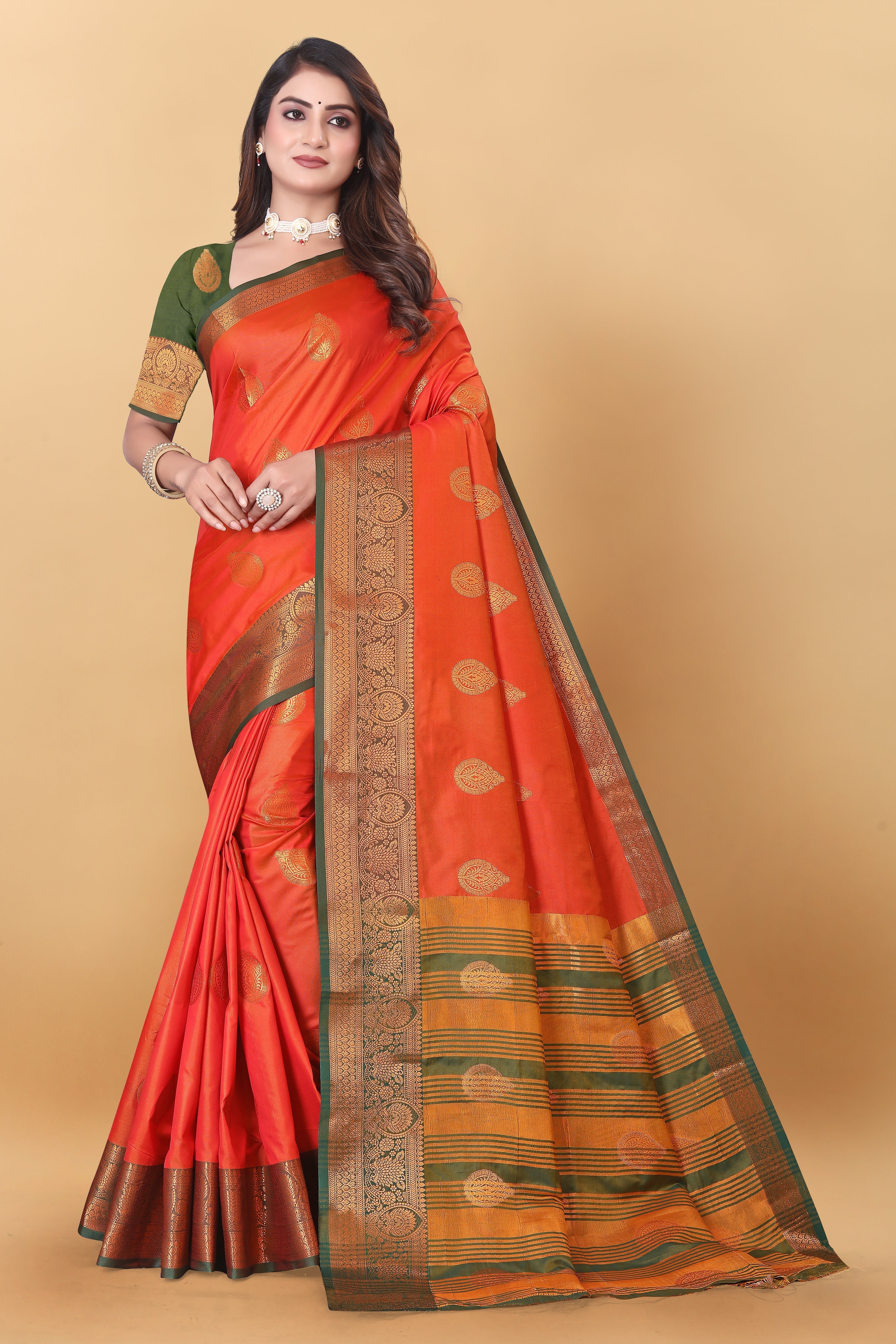 Lichi Copper Orange Banarasi Saree
