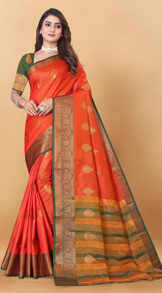 Lichi Copper Orange Banarasi Saree