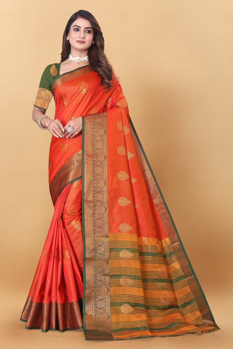 Lichi Copper Orange Banarasi Saree