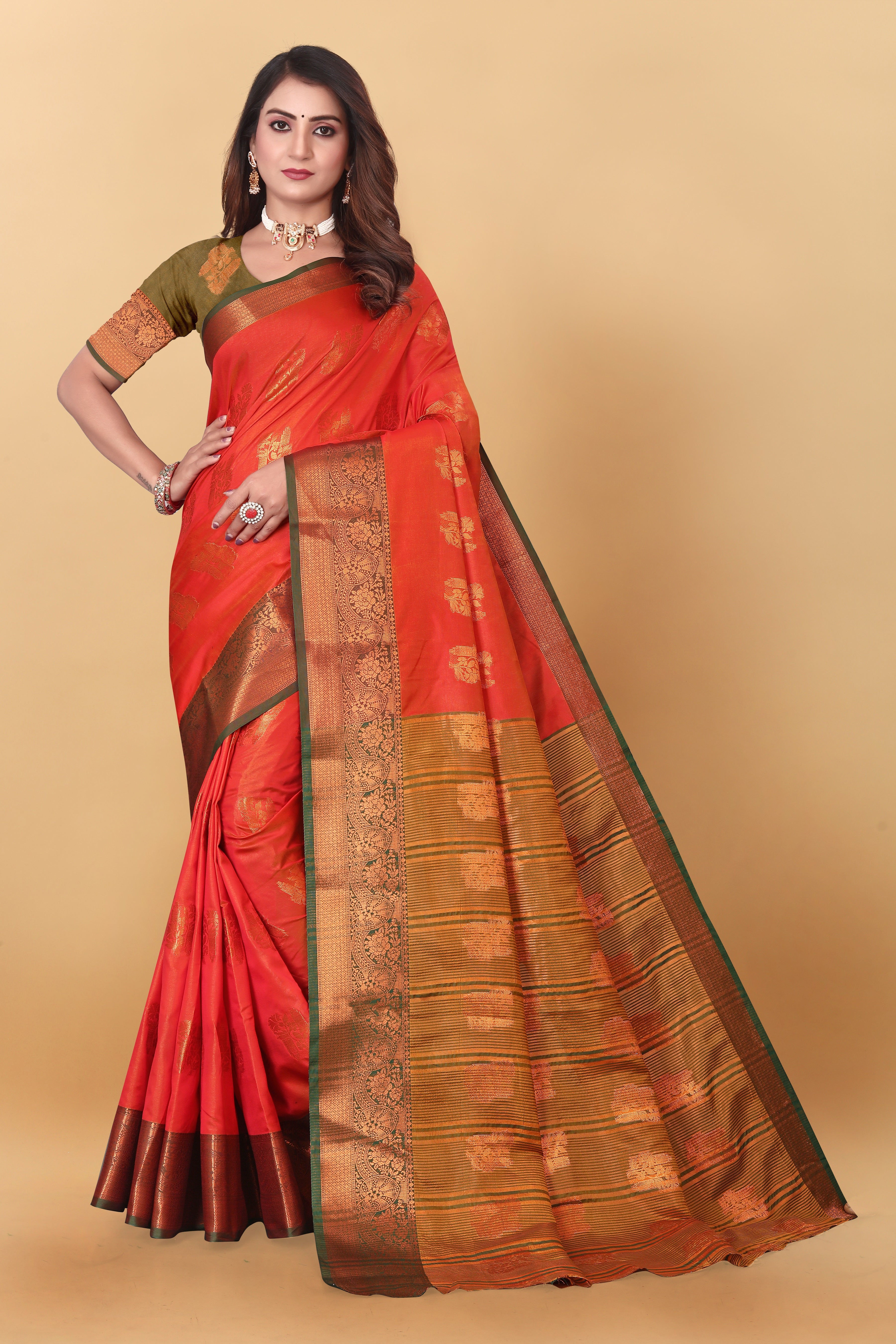 Lichi Copper Four Orange Banarasi Saree