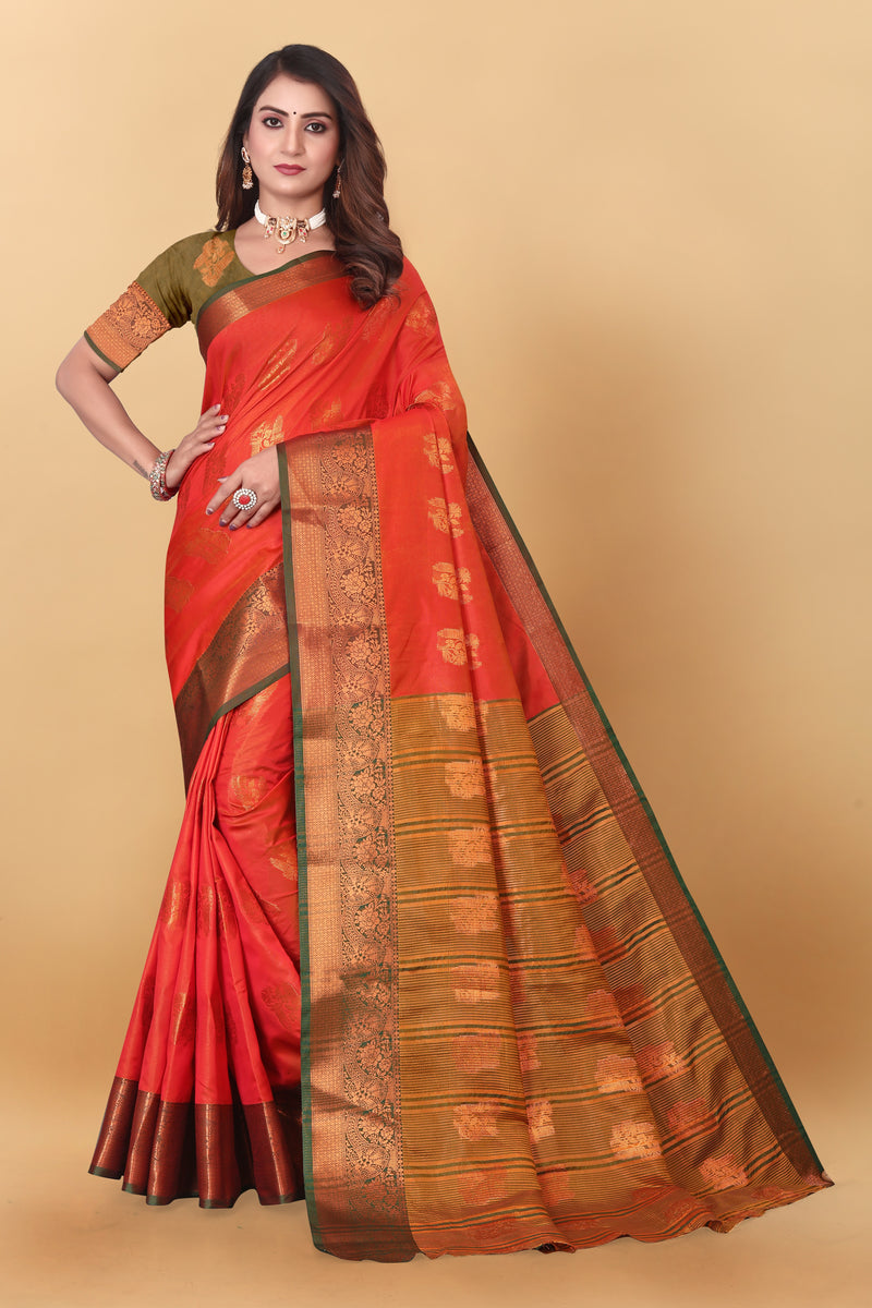 Lichi Copper Four Orange Banarasi Saree