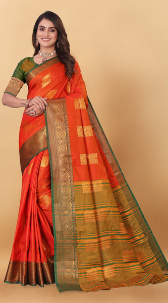 Lichi Copper Three Orange Banarasi Saree
