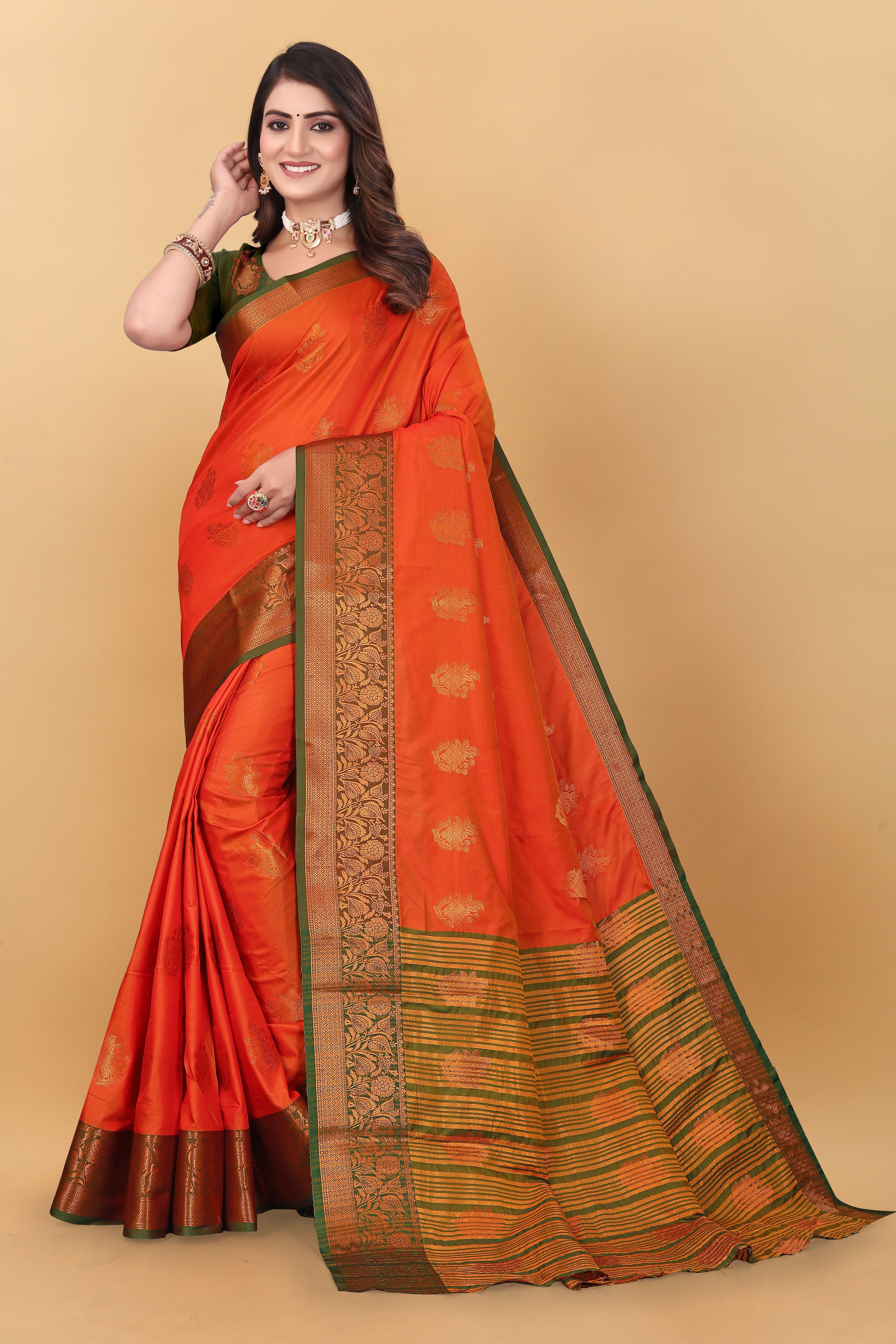 Lichi Copper Six Orange Banarasi Saree