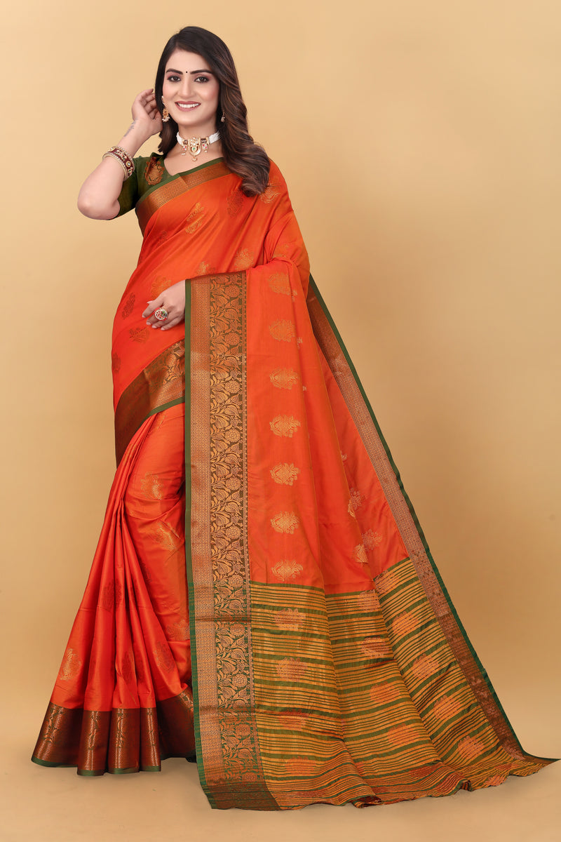 Lichi Copper Six Orange Banarasi Saree