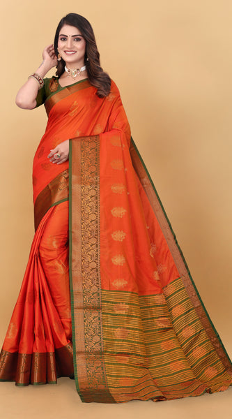 Lichi Copper Six Orange Banarasi Saree