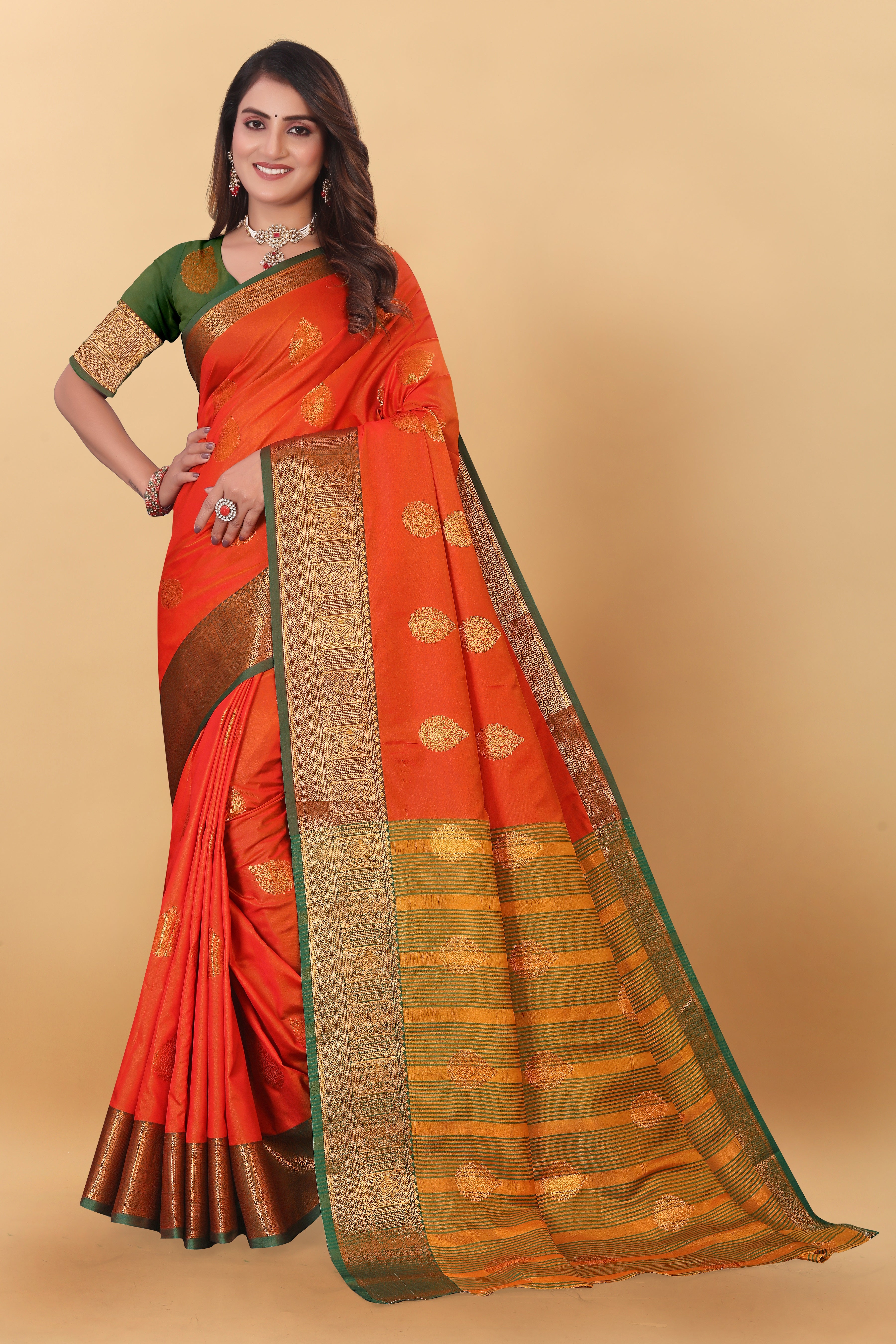 Lichi Copper Two Orange Banarasi Saree