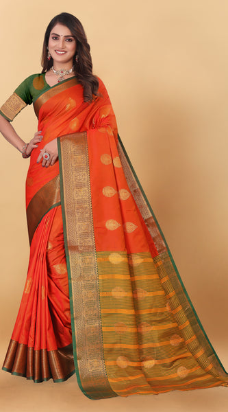 Lichi Copper Two Orange Banarasi Saree