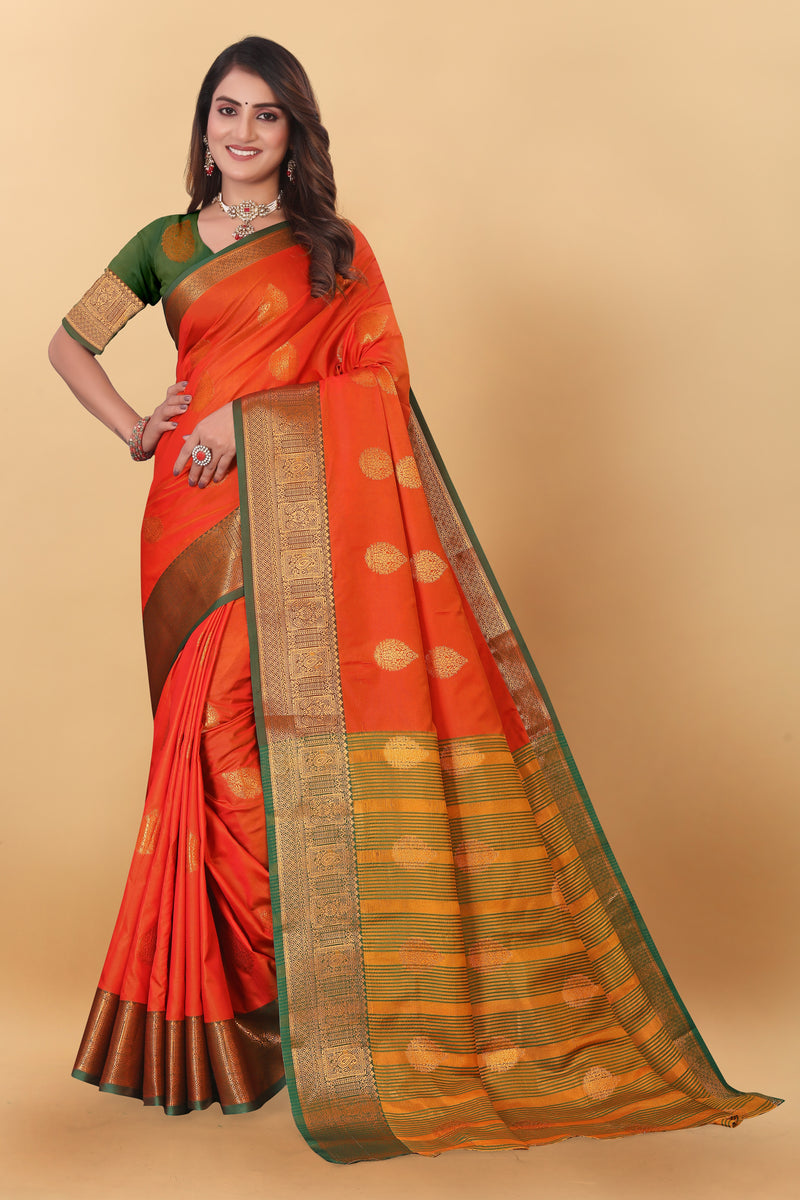 Lichi Copper Two Orange Banarasi Saree