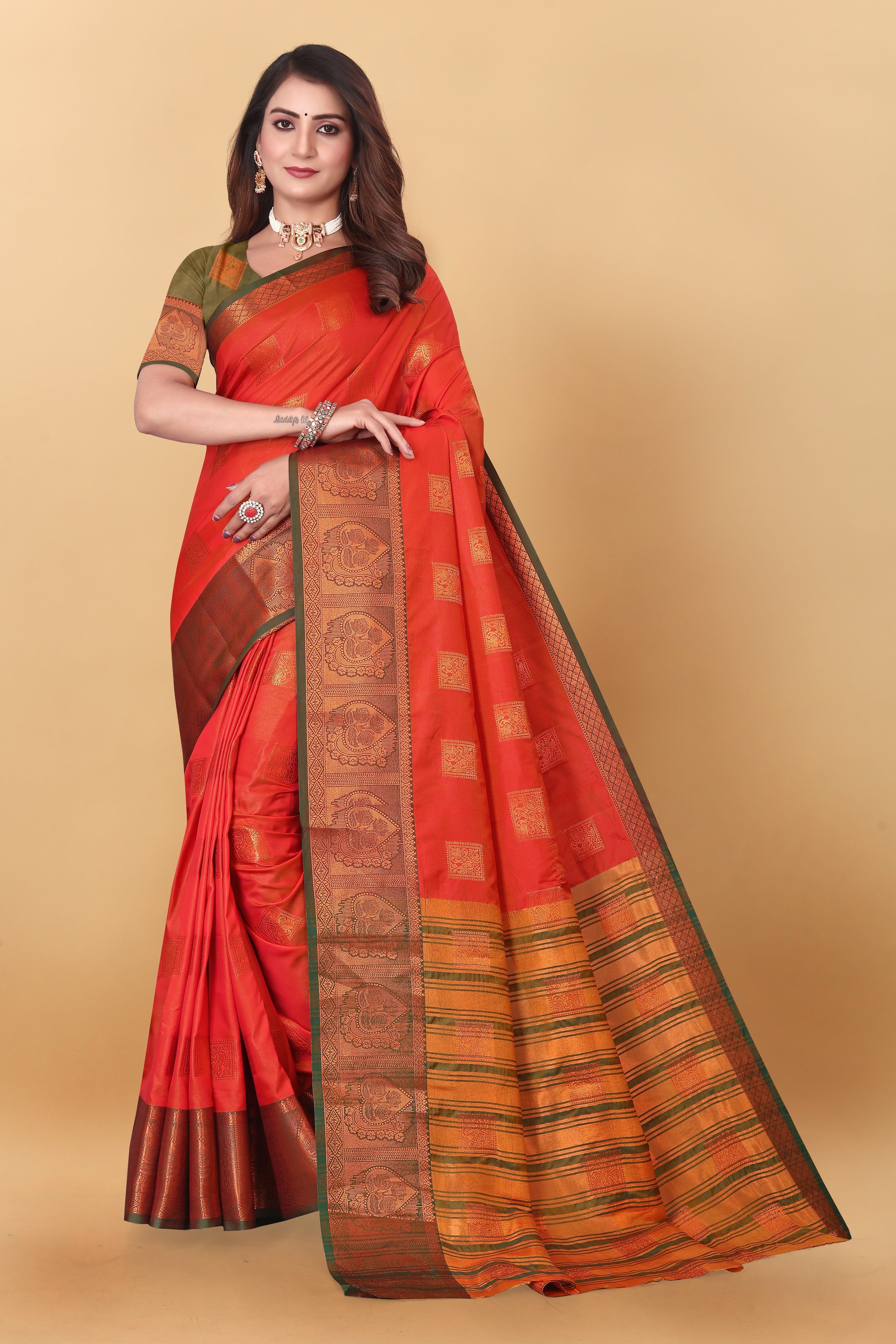Lichi Copper Five Orange Banarasi Saree