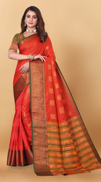 Lichi Copper Five Orange Banarasi Saree