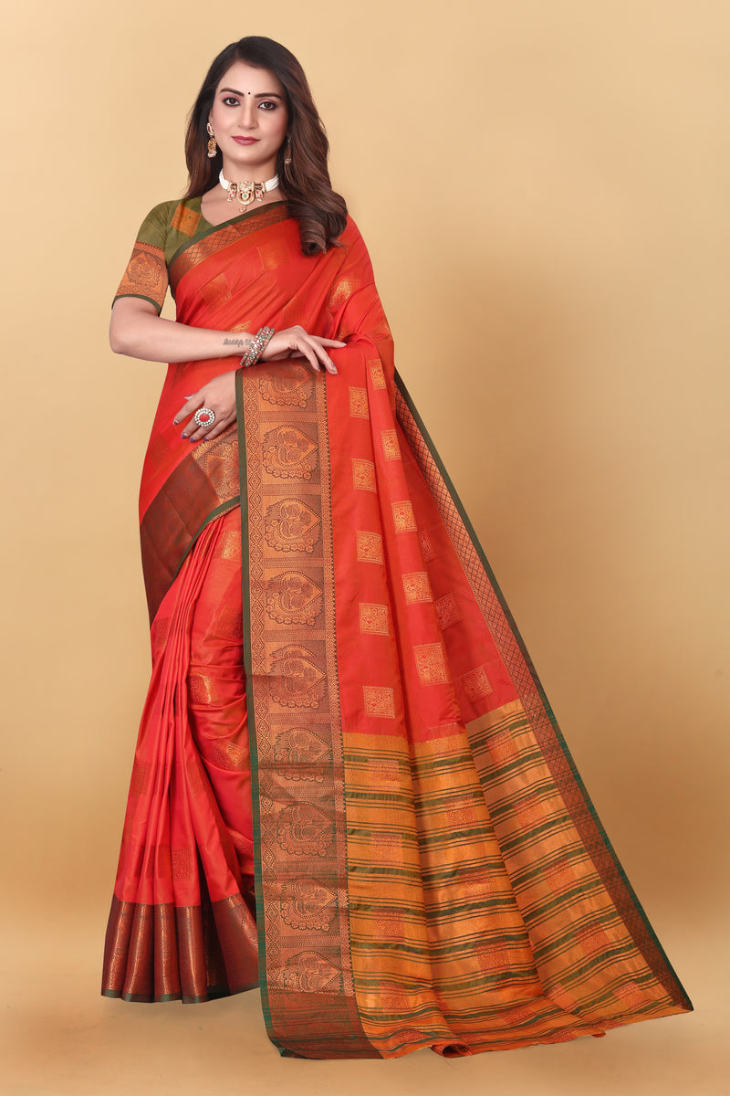 Lichi Copper Five Orange Banarasi Saree